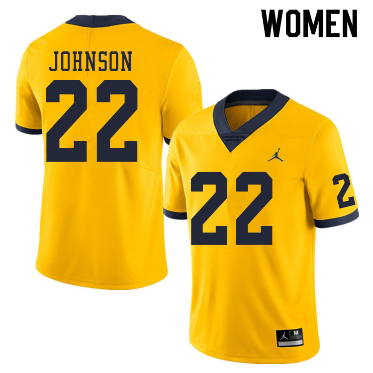 Women #22 George Johnson Michigan Wolverines College Football Jerseys Sale-Yellow